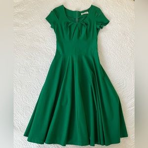 Dark green midi dress fit and flare small/medium size cotton blend thick fabric